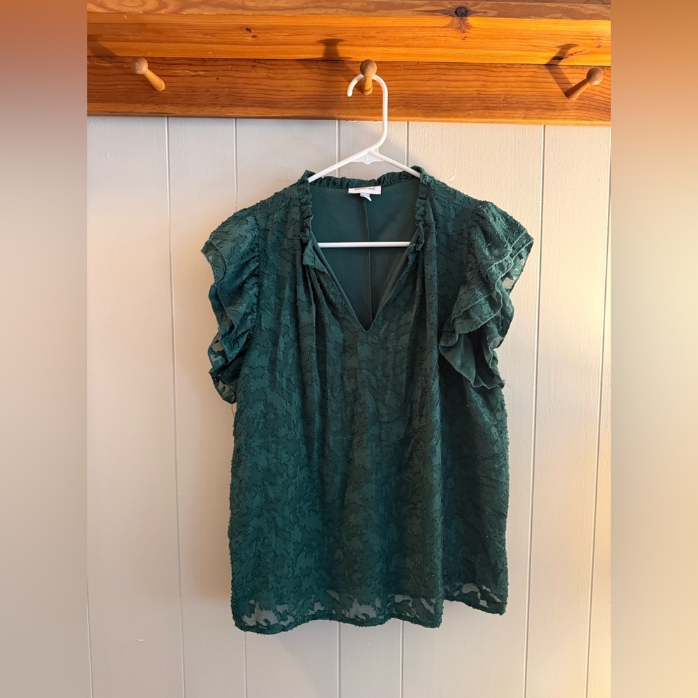 Elegant Teal Ruffle Sleeve Blouse